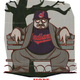 Drawing of a man in a racist baseball cap sitting on a park bench
